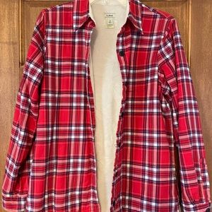 LL Bean Red Plaid Flannel Shirt Jacket